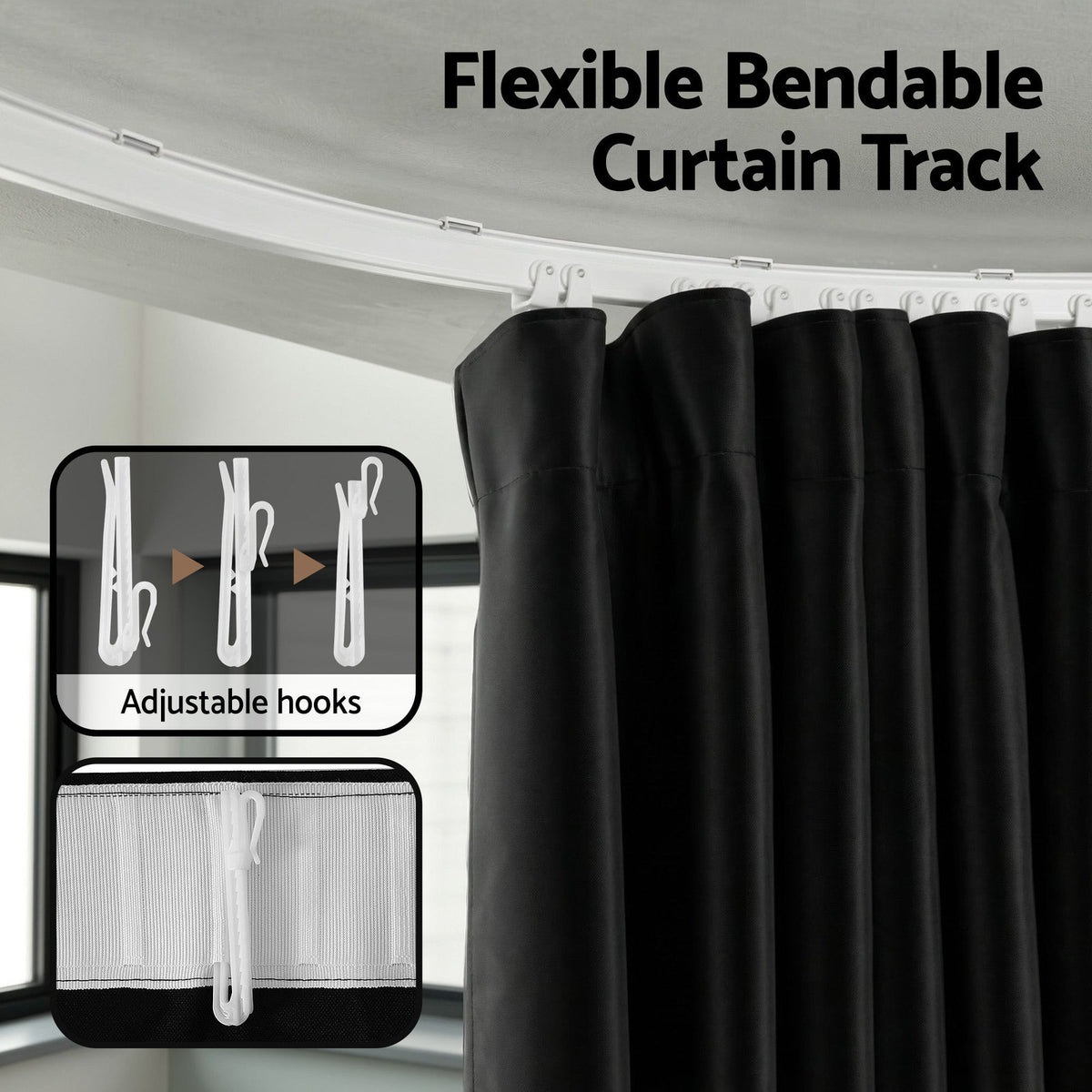 Artiss Black Ceiling Mounted Room Divider Curtain with Flexible Track 254x213cm