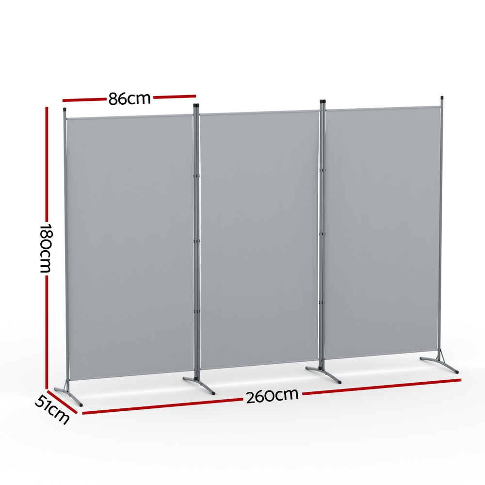 Artiss 3-Panel Room Divider - 260x180cm Grey Fabric Screen