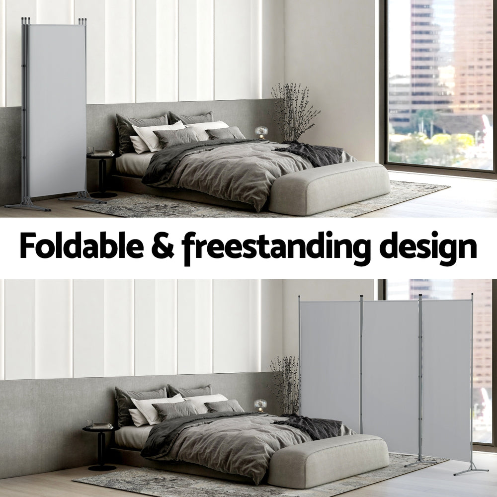 Artiss 3-Panel Room Divider - 260x180cm Grey Fabric Screen - SuperSaverAU - view 6