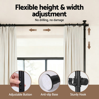Artiss Adjustable Room Divider Curtain Rod Black 74-182cm
