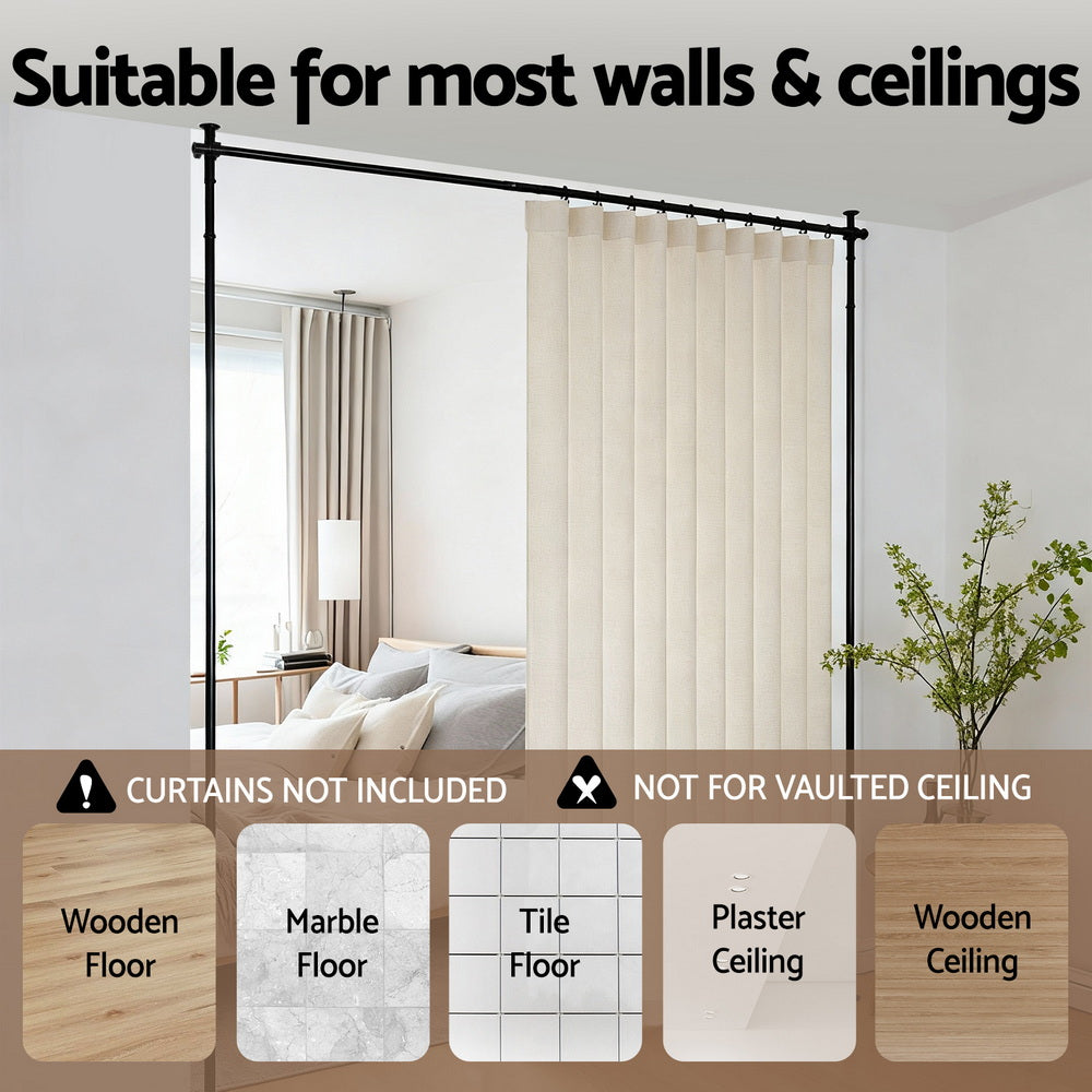 Artiss Adjustable Room Divider Curtain Rod Black 74-182cm