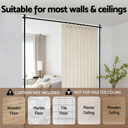 Artiss Adjustable Room Divider Curtain Rod Black 74-182cm