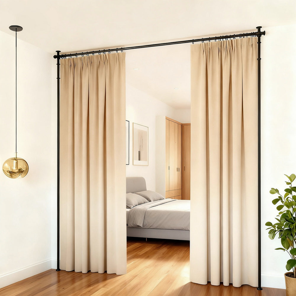 Artiss Adjustable Room Divider Curtain Rod Black 74-182cm