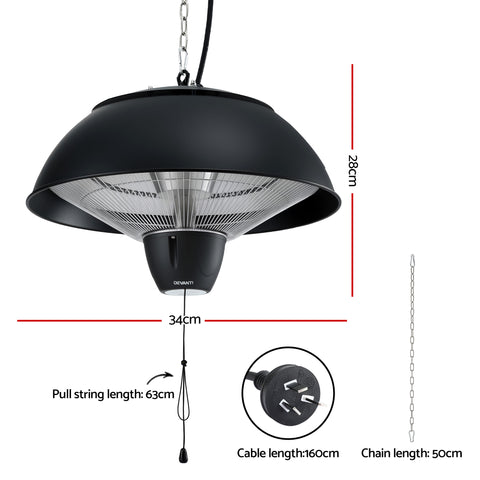 Devanti 1500W Hanging Infrared Patio Heater - Black