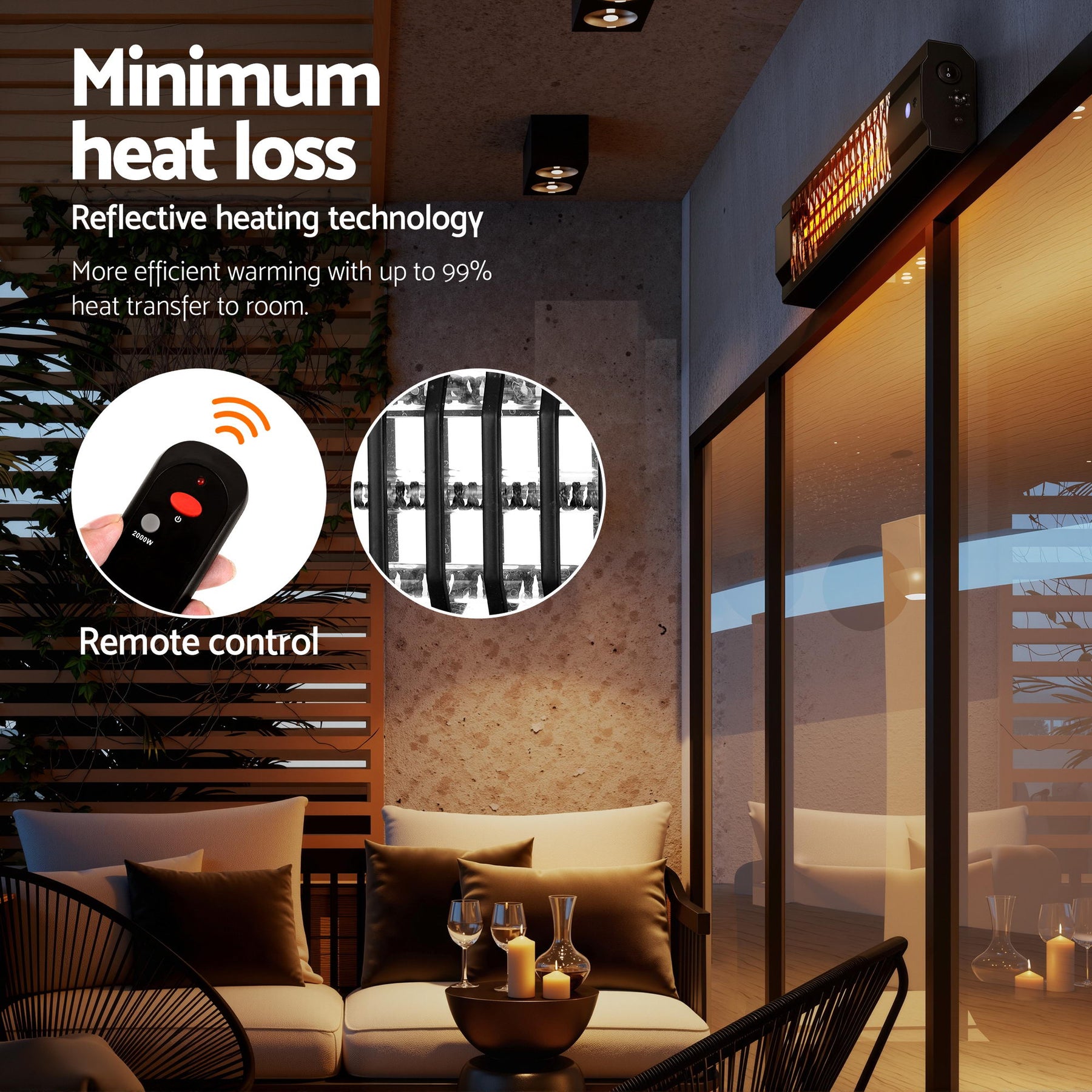 Devanti 2000W Infrared Radiant Strip Heater - Black