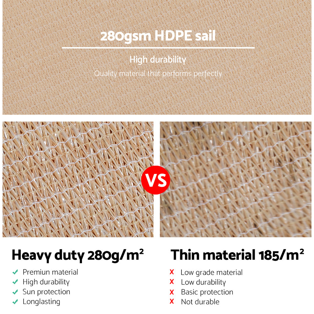 Instahut Shade Sail 2x4m Rectangle 280GSM UV Block Sand Beige Cloth - SuperSaverAU - view 5