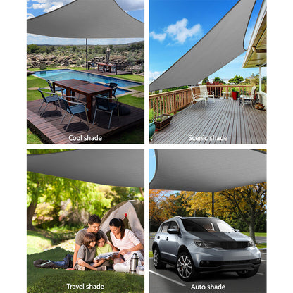 Instahut Shade Sail 3x3m Grey 280GSM UV Block 98% Weather Resistant