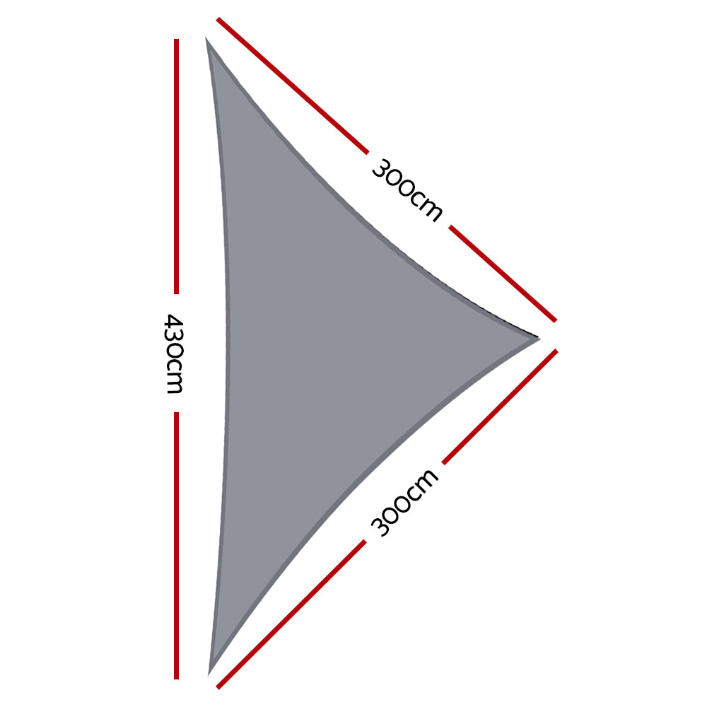 Instahut Shade Sail 3x3x4.3m Triangle 280GSM Grey UV Block 98% Weather Resistant