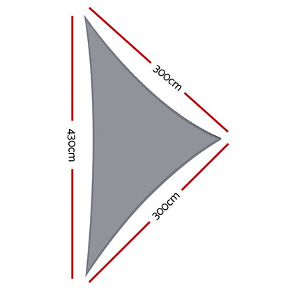 Instahut Shade Sail 3x3x4.3m Triangle 280GSM Grey UV Block 98% Weather Resistant