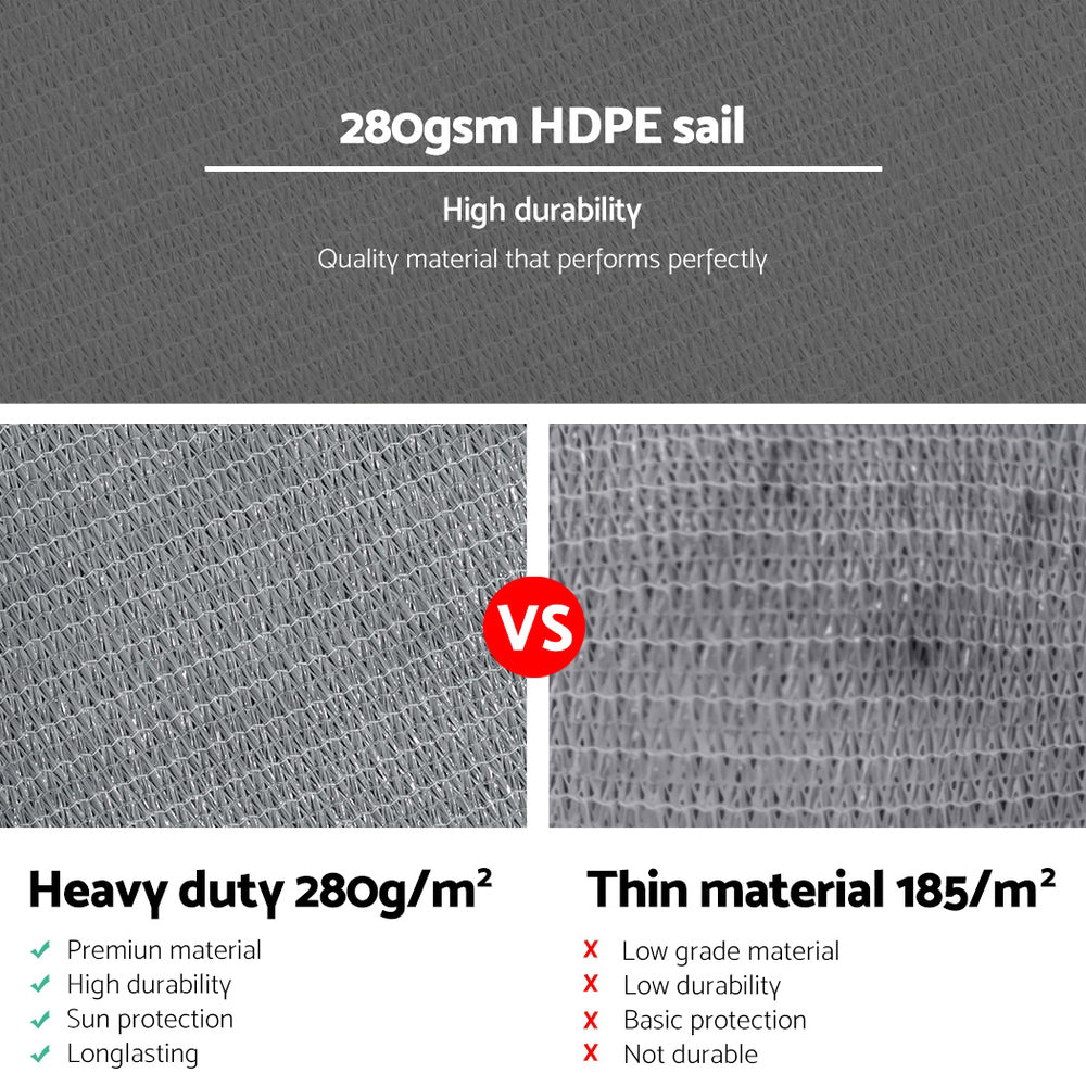 Instahut Shade Sail 3x3x4.3m Triangle 280GSM Grey UV Block 98% Weather Resistant - SuperSaverAU - view 5