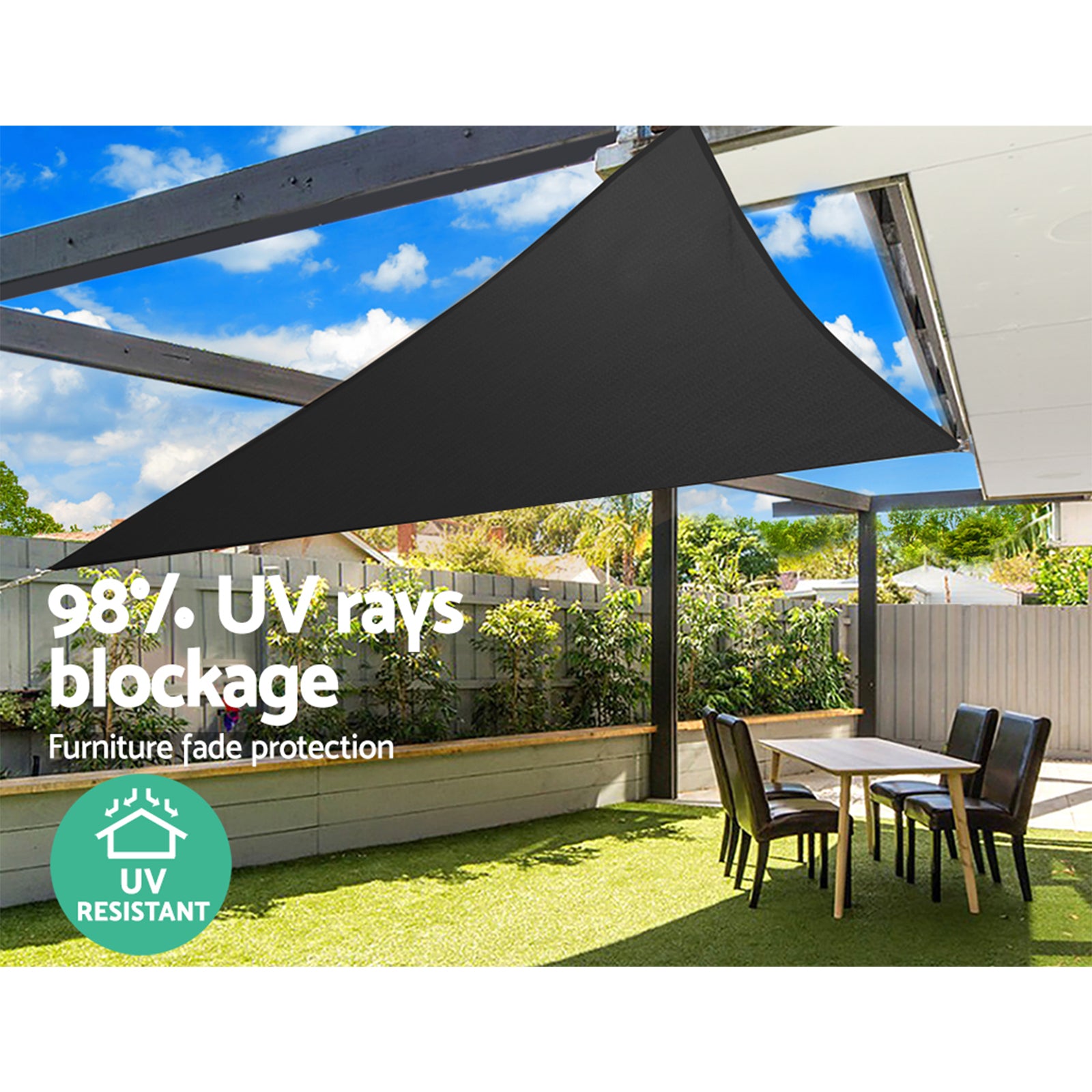 Instahut Shade Sail 5x5x5m Triangle 280GSM Black UV Block 98% Weather Resistant - SuperSaverAU - view 6