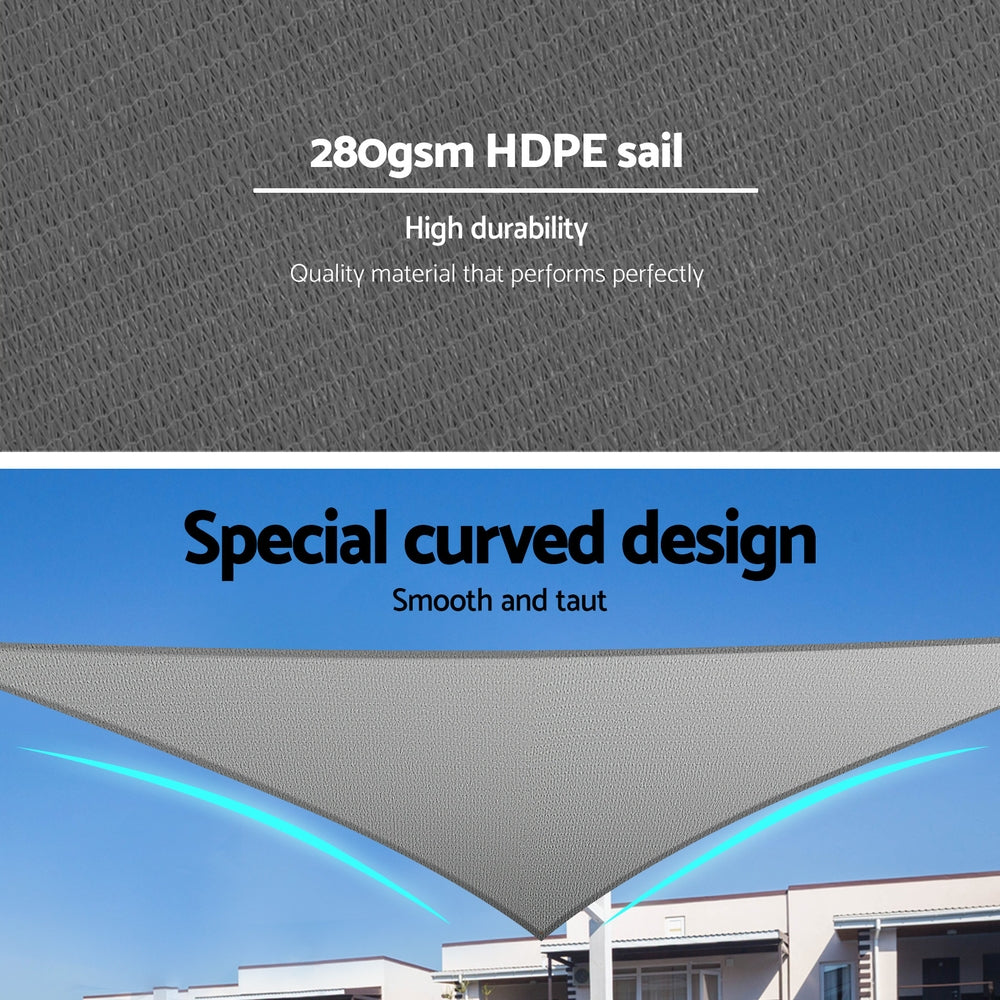 Instahut Shade Sail Triangle 280g/m² UV Block 5x5x7.1m Grey Weather Resistant - SuperSaverAU - view 4