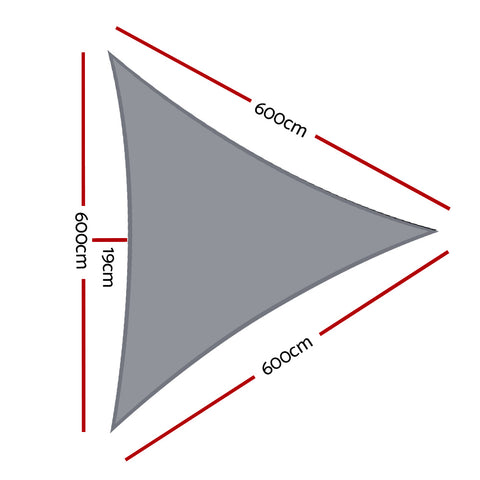 Instahut Shade Sail 6x6x6m Triangle 280GSM Grey UV Block 98% Weather Resistant - SuperSaverAU - view 2
