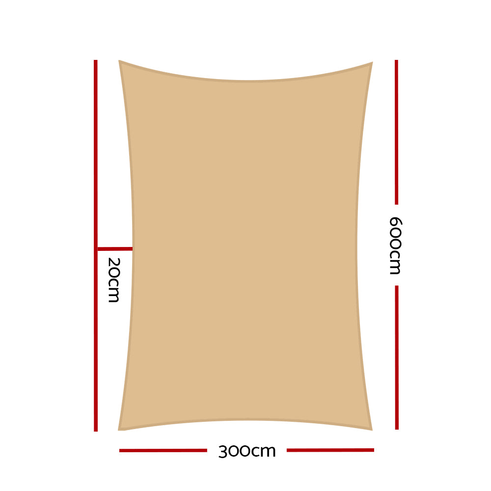 Instahut Shade Sail 3x6m Rectangle 185GSM 95% UV Block Sand Beige