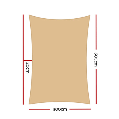 Instahut Shade Sail 3x6m Rectangle 185GSM 95% UV Block Sand Beige