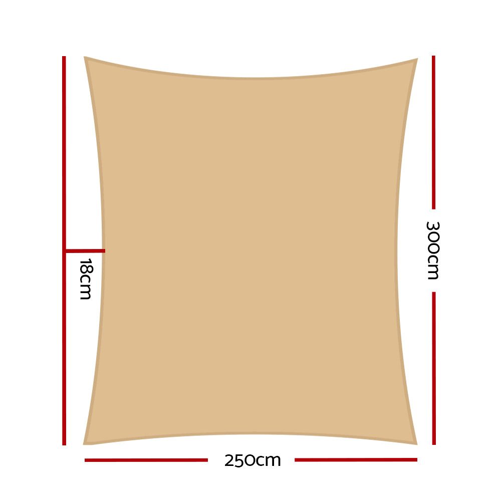 Instahut Shade Sail 2.5x3m Rectangle 280GSM UV Block Sand Beige