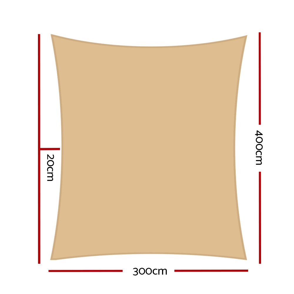 Instahut Shade Sail 3x4m Rectangle 280GSM UV Block Sand Beige - SuperSaverAU - view 2