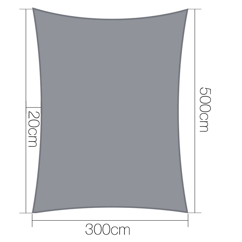 Instahut Shade Sail 3x5m Rectangle 280GSM Grey UV Block 98% Weather Resistant - SuperSaverAU - view 2