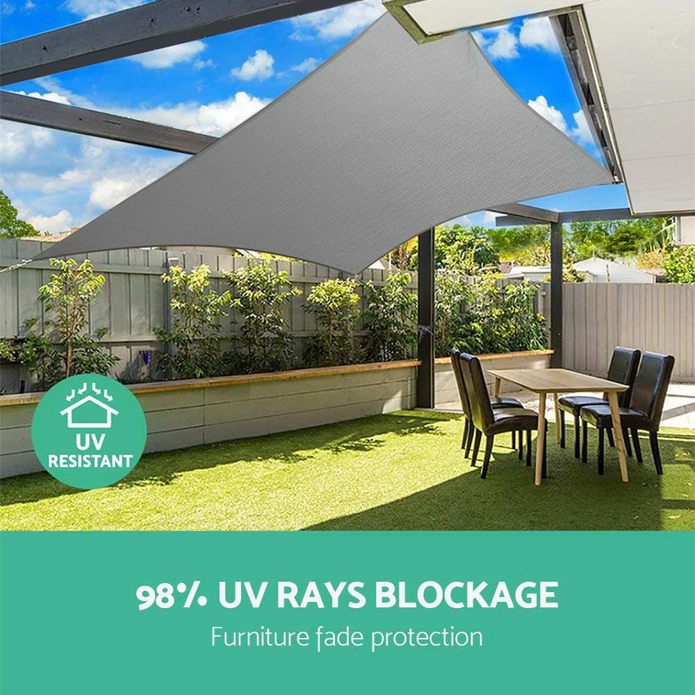Instahut Shade Sail 3x5m Rectangle 280GSM Grey UV Block 98% Weather Resistant - SuperSaverAU - view 5