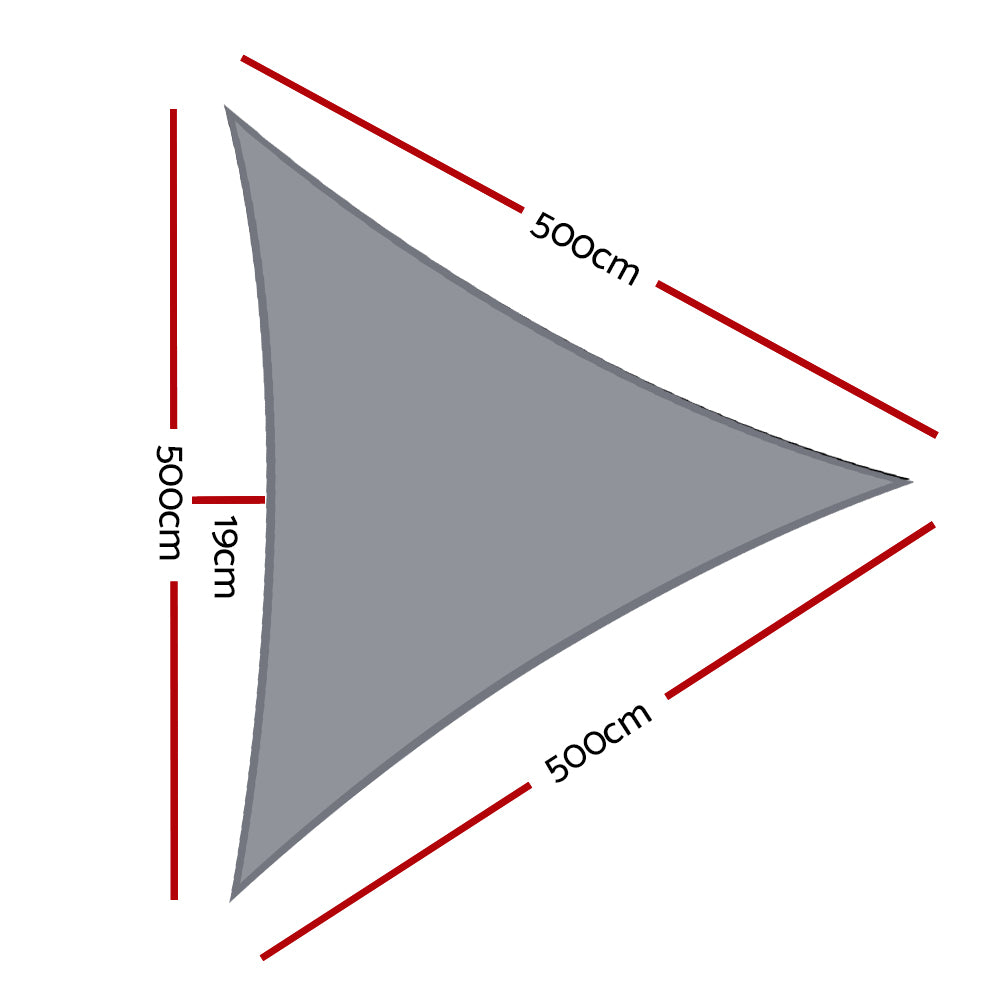Instahut Shade Sail 5x5x5m Triangle 280GSM Grey UV Block 98% Weather Resistant