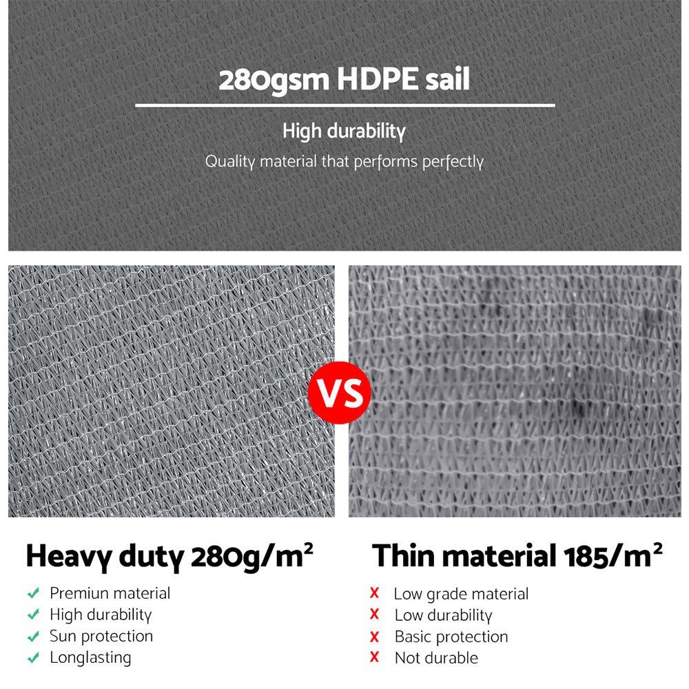 Instahut Shade Sail 5x5x5m Triangle 280GSM Grey UV Block 98% Weather Resistant - SuperSaverAU - view 5