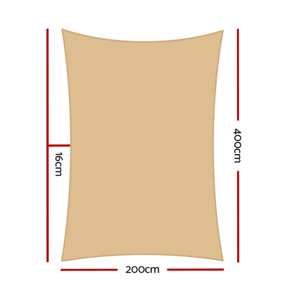 Instahut Shade Sail 2x4m Rectangle 185GSM UV Block Sand Beige Cloth