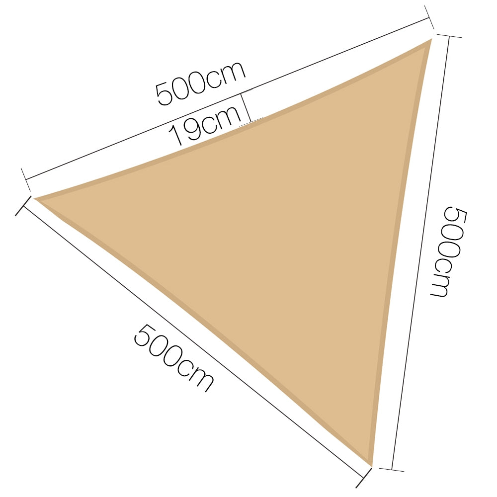 Instahut Shade Sail 5x5x5m Triangle 185GSM UV Block Sand Beige Cloth