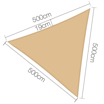 Instahut Shade Sail 5x5x5m Triangle 185GSM UV Block Sand Beige Cloth