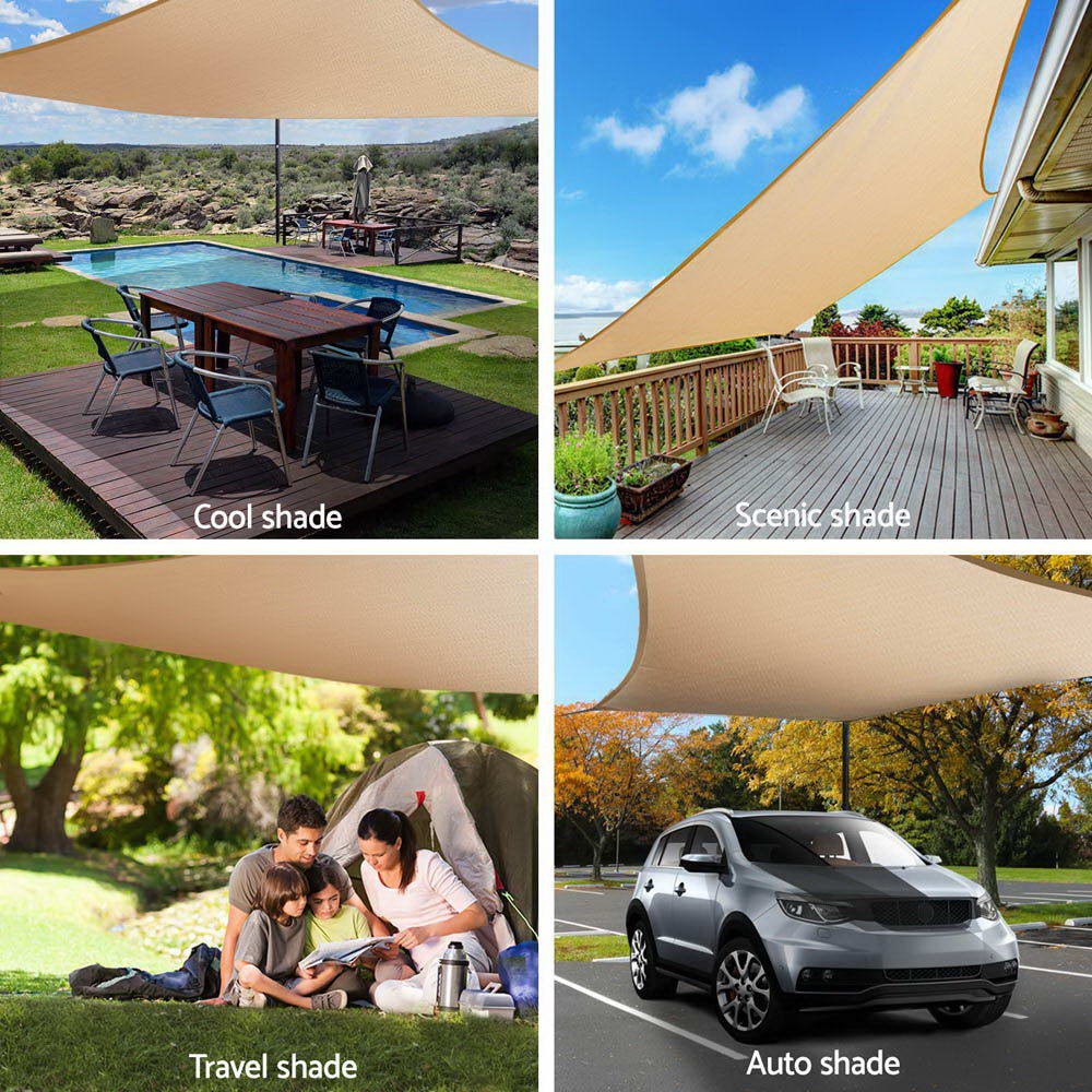 Instahut Shade Sail 5x5x5m Triangle 185GSM UV Block Sand Beige Cloth - SuperSaverAU - view 4