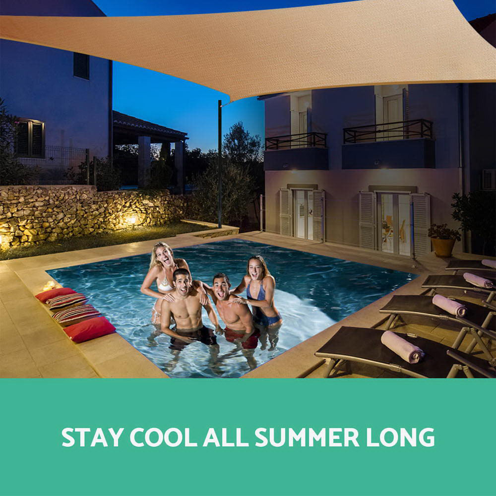 Instahut Shade Sail 5x5x5m Triangle 185GSM UV Block Sand Beige Cloth