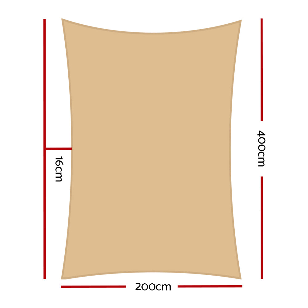 Instahut Heavy Duty Shade Sail 2x4M Rectangle Sand - Waterproof, UV Block, Durable