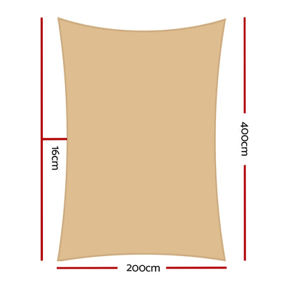 Instahut Heavy Duty Shade Sail 2x4M Rectangle Sand - Waterproof, UV Block, Durable