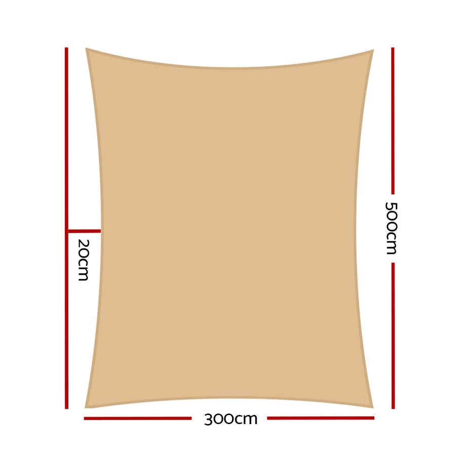 Instahut Waterproof Shade Sail 3x5m Rectangle Sand, UV Block, Durable Design - SuperSaverAU - view 1
