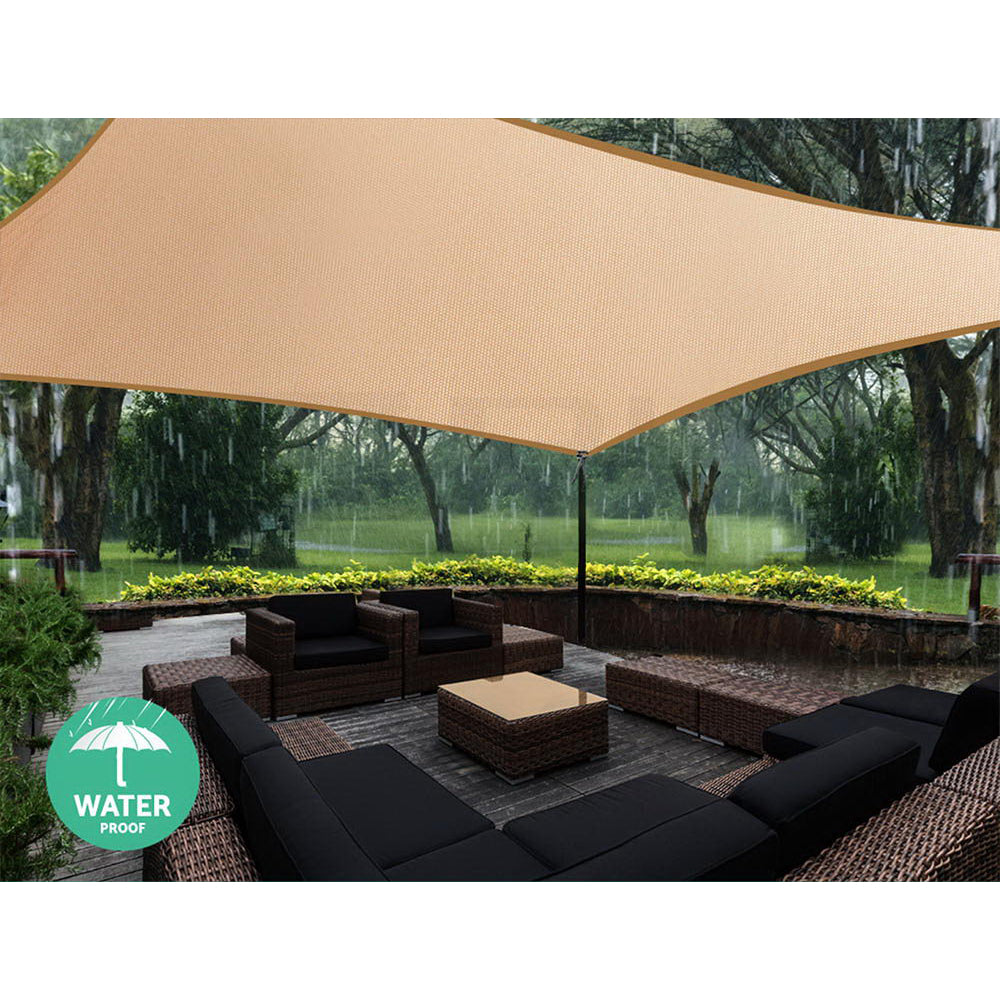 Instahut Waterproof Shade Sail 3x5m Rectangle Sand, UV Block, Durable Design