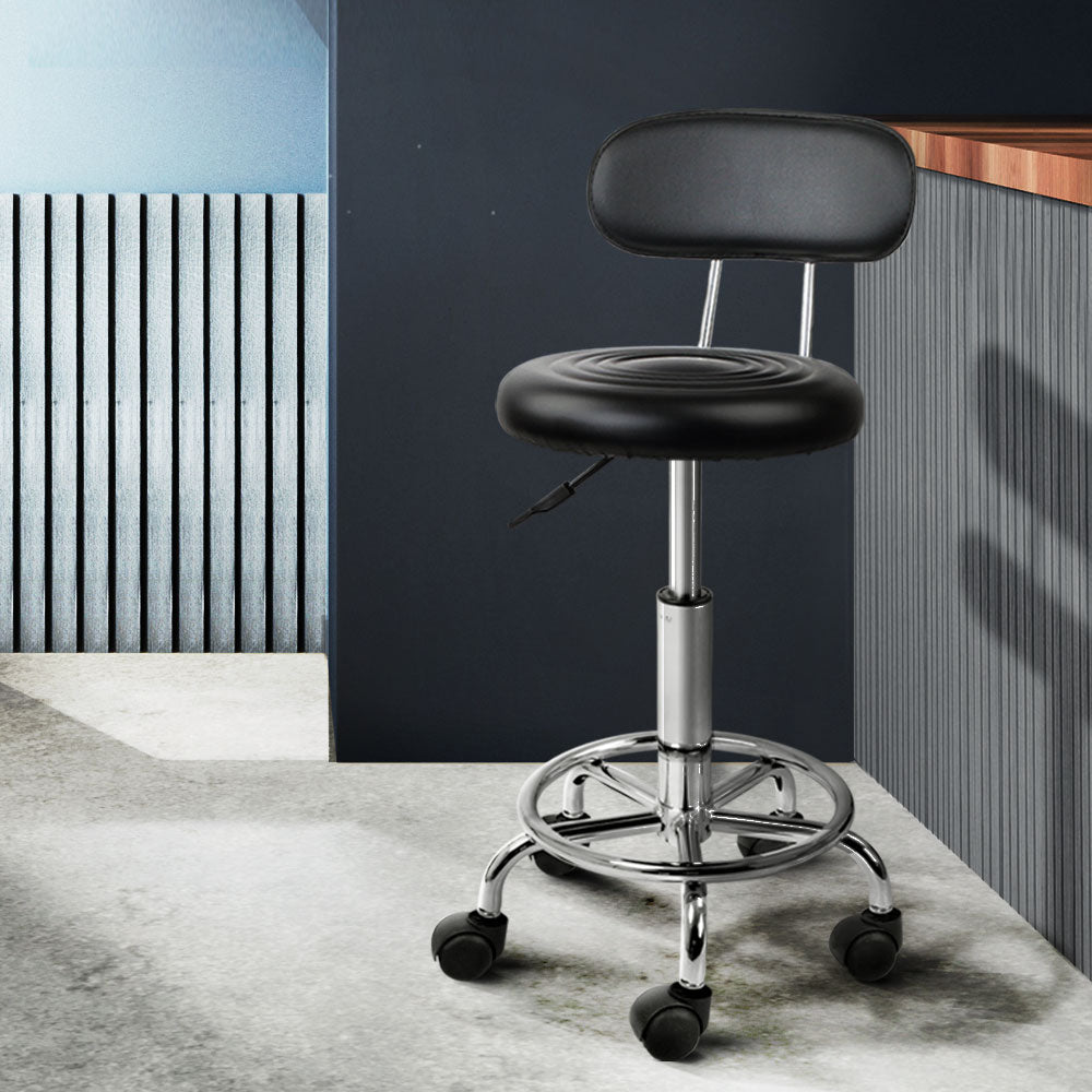 Artiss Salon Stool Swivel Chair Backrest Black - SuperSaverAU - view 8