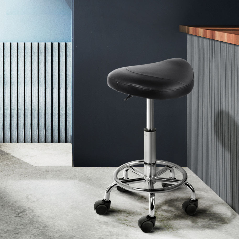 Artiss Salon Stool Saddle Swivel Chair Black - SuperSaverAU - view 8