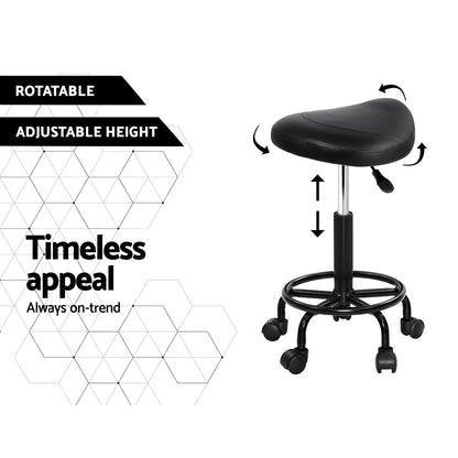 Artiss Salon Stool Swivel Chair with Saddle Seat & Adjustable Height - Black
