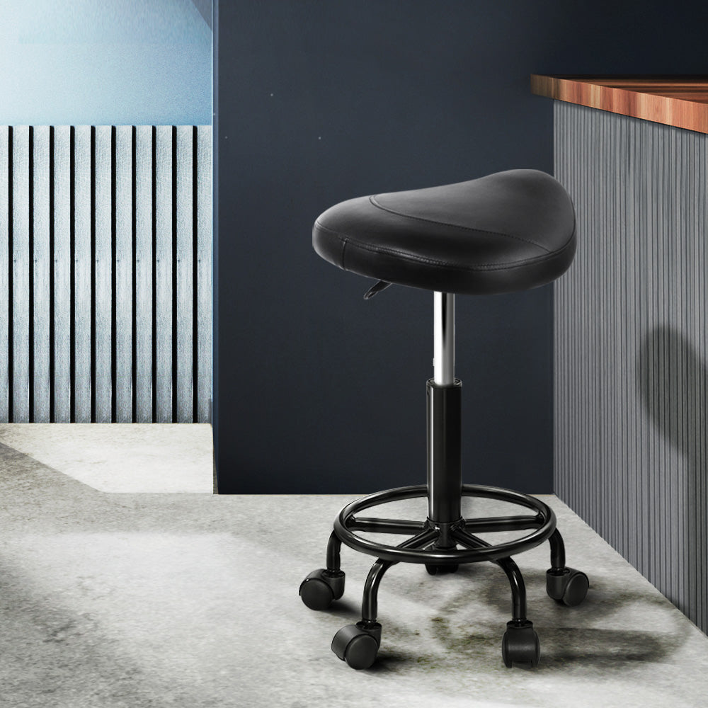 Artiss Salon Stool Swivel Chair with Saddle Seat & Adjustable Height - Black - SuperSaverAU - view 8