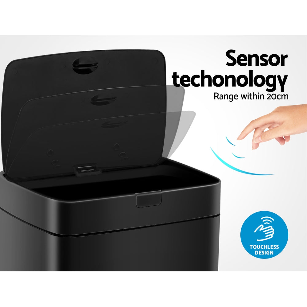 Devanti 45L Motion Sensor Bin - Hands-Free, Black, Fingerprint-Resistant Steel - SuperSaverAU - view 4