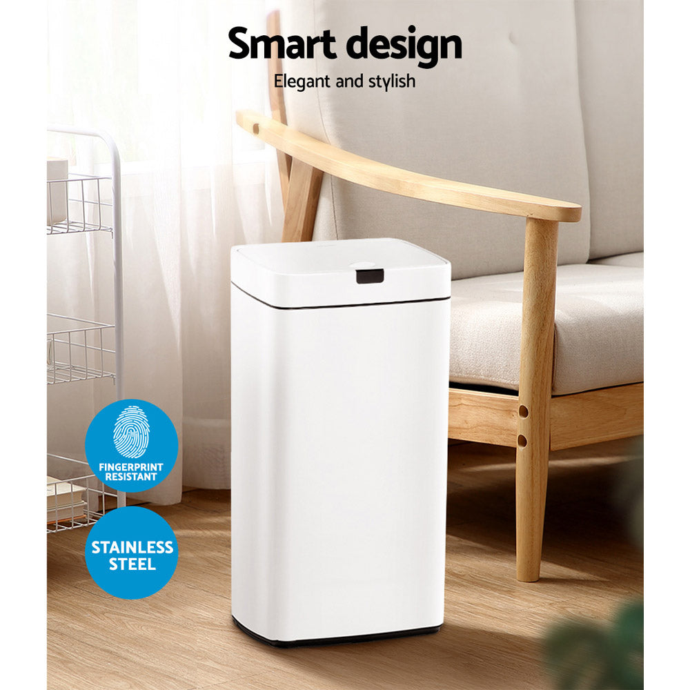 Devanti 45L Motion Sensor Bin - Hands-Free, Fingerprint-Resistant, White - SuperSaverAU - view 4