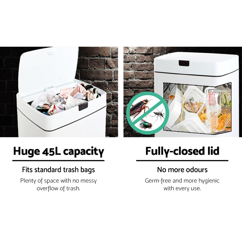 Devanti 45L Motion Sensor Bin - Hands-Free, Fingerprint-Resistant, White - SuperSaverAU - view 7