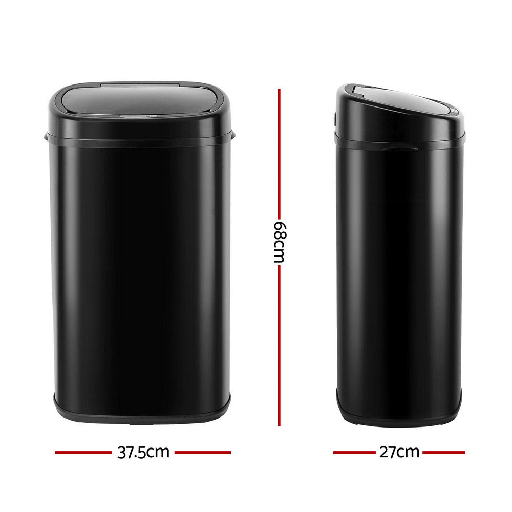Devanti 58L Motion Sensor Rubbish Bin - Black, Hands-Free, Fingerprint-Resistant - SuperSaverAU - view 1