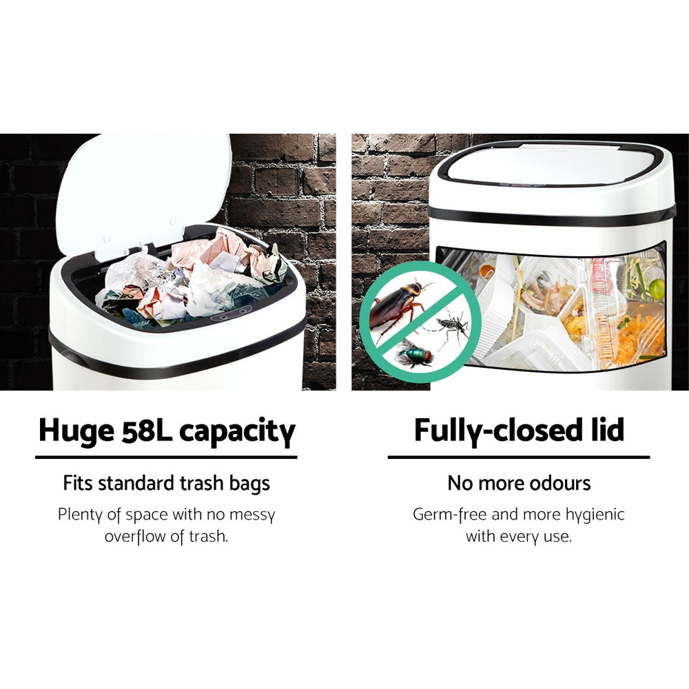 Devanti 58L Motion Sensor Bin - White, Hands-Free, Fingerprint-Resistant, Silent - SuperSaverAU - view 6
