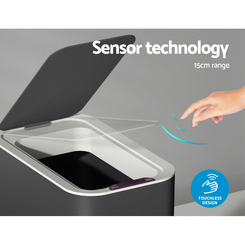 Devanti 9L Sensor Bin - Hands-Free, Odour Locking, Waterproof, Ash Black