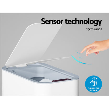 Devanti 9L Sensor Bin - Hands-Free, Odour Lock, Waterproof, White