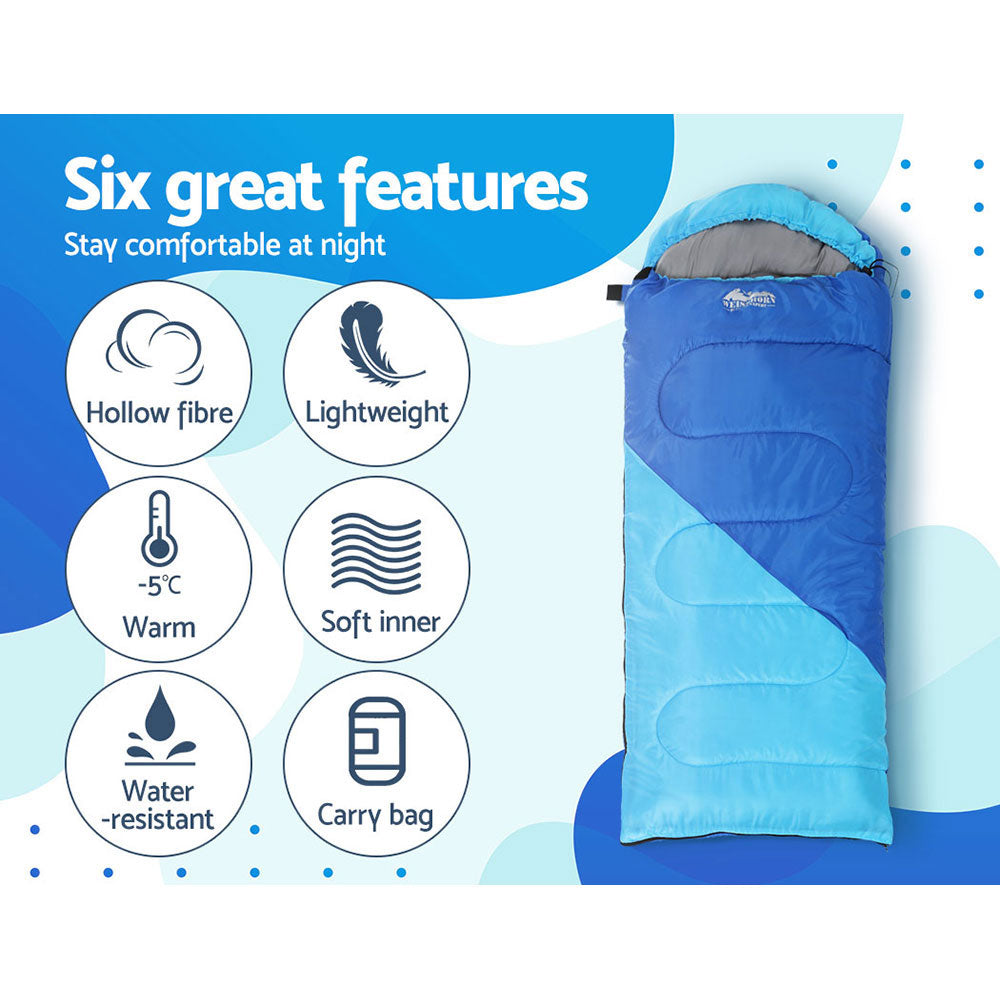 Weisshorn Children's Thermal Sleeping Bag 172cm - Water-Resistant, Lightweight, Blue