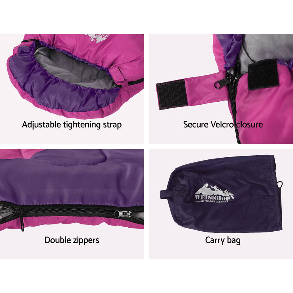 Weisshorn 172cm Children's Thermal Sleeping Bag - Pink, Water-Resistant, Lightweight - SuperSaverAU - view 6