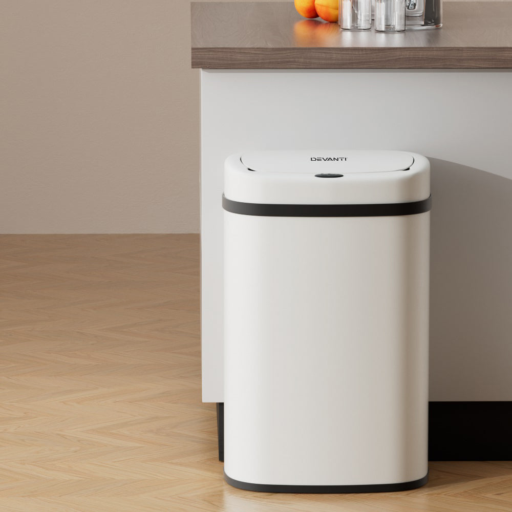 Devanti Motion Sensor Bin 50L - Hands-Free, Odour-Free, Noise-Free, White - SuperSaverAU - view 1