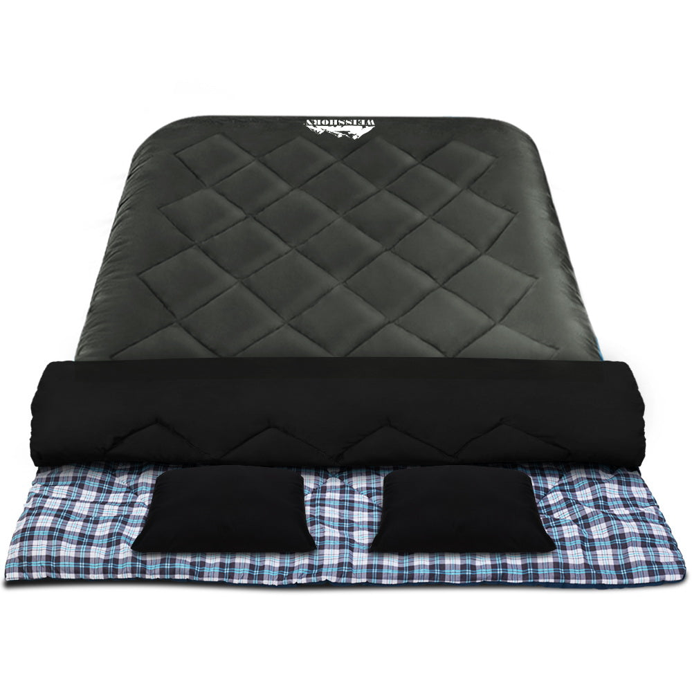 Weisshorn Double Sleeping Bag -10°C, 220cm x 150cm, Waterproof, 2 Pillows Included - SuperSaverAU - view 1