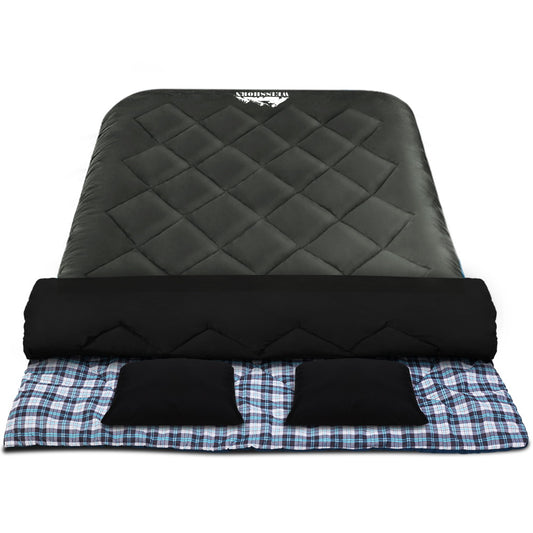 Weisshorn Double Sleeping Bag -10°C, 220cm x 150cm, Waterproof, 2 Pillows Included